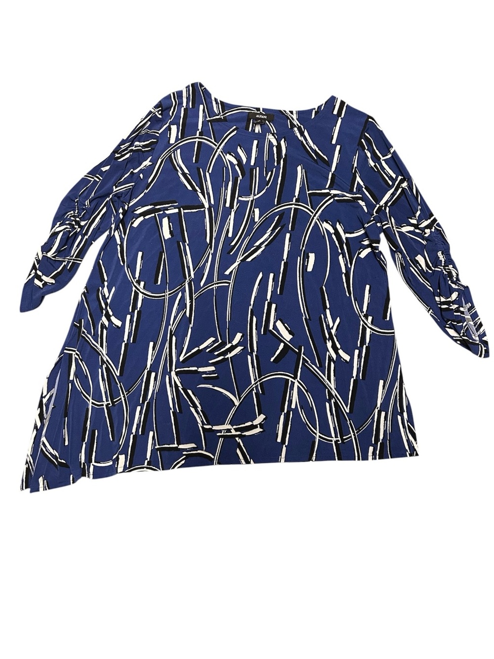 Alfani Blue Abstract Print Long Sleeve Blouse